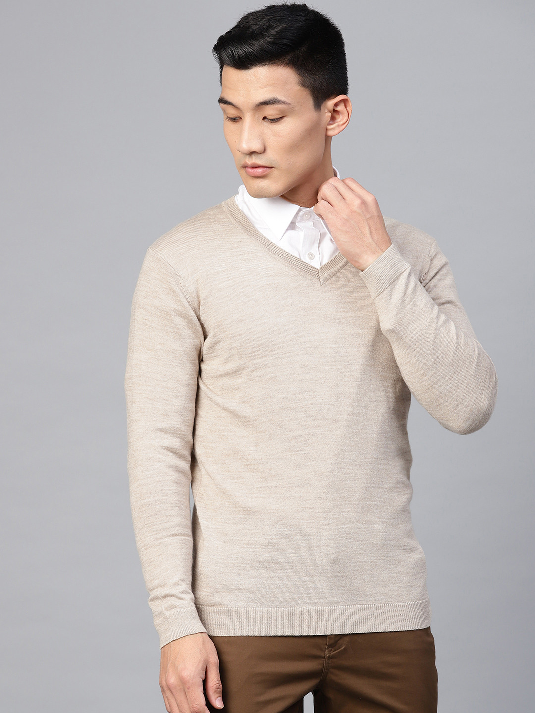 Buy Van Heusen Men Beige Solid Sweater Sweaters for Men 10828388 Myntra
