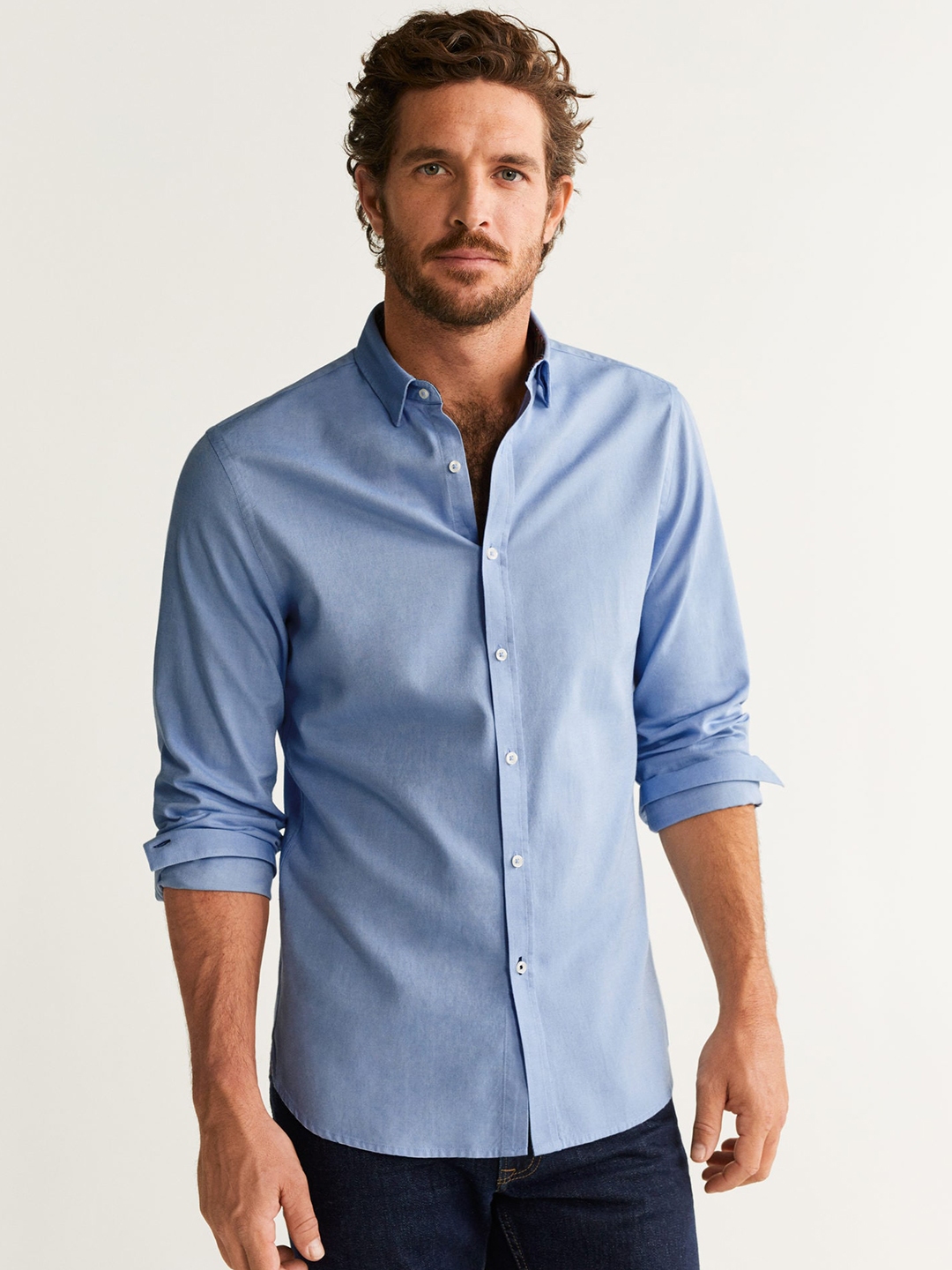 Buy MANGO MAN Men Blue Slim Fit Solid Casual Shirt - Shirts for Men ...