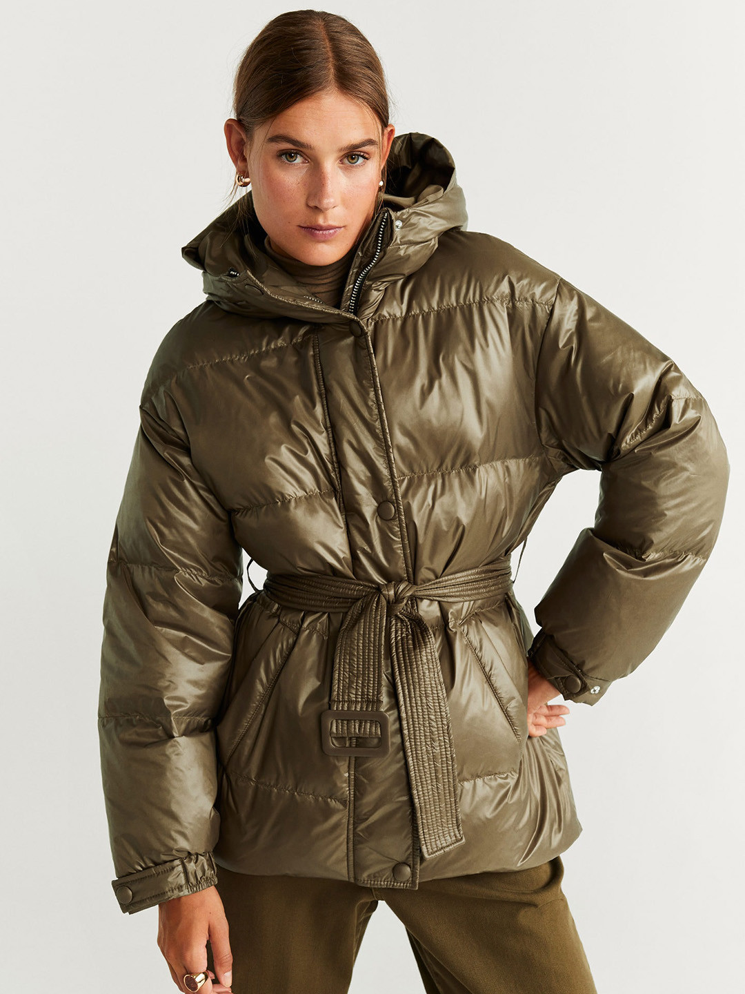 Buy MANGO Women Olive Green Solid Puffer Jacket Jackets for Women