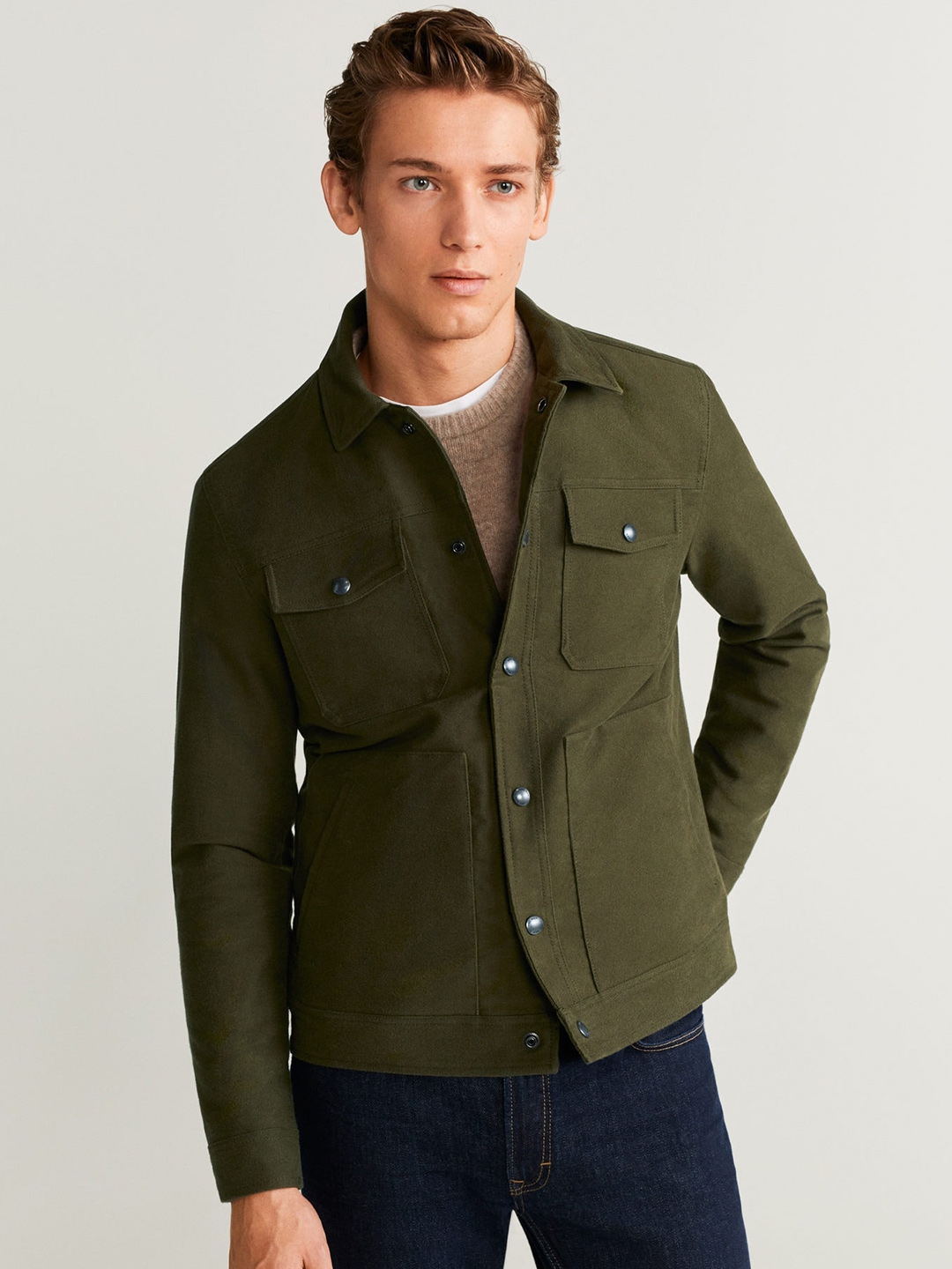 Buy MANGO MAN Olive Green Solid Tailored Jacket - Jackets for Men ...