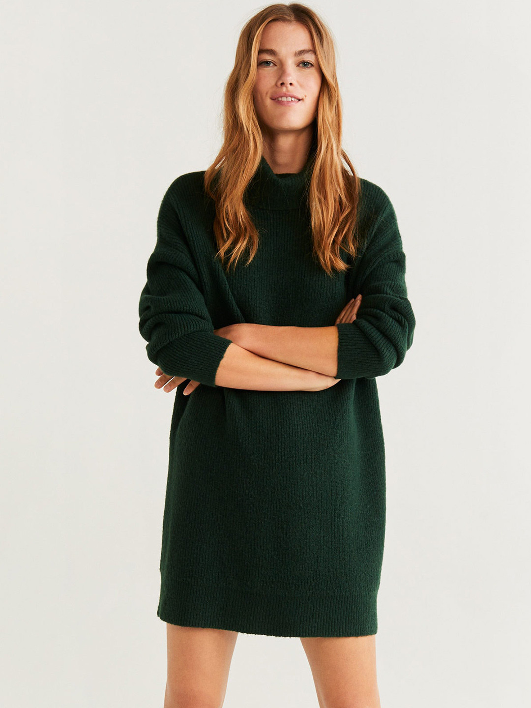 Buy MANGO Women Green Solid Sweater Dress Dresses for Women 10831558