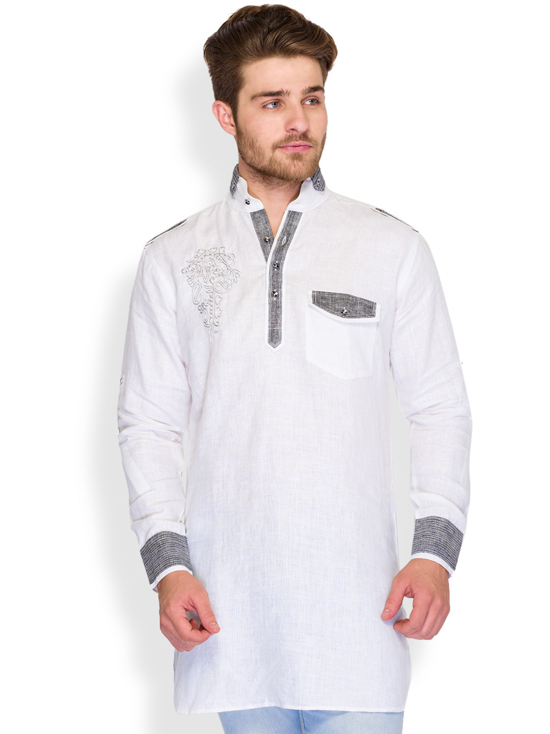 Buy Raymond Ethnix White Linen Short Kurta Kurtas for Men 1083290
