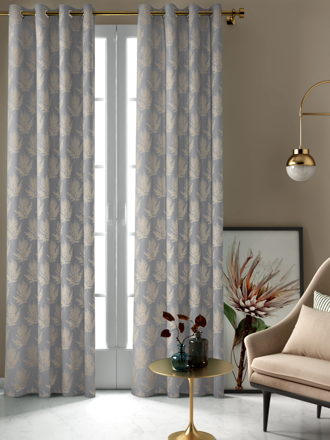 Buy Aura Grey & Beige Single Jacquard Patterned Door