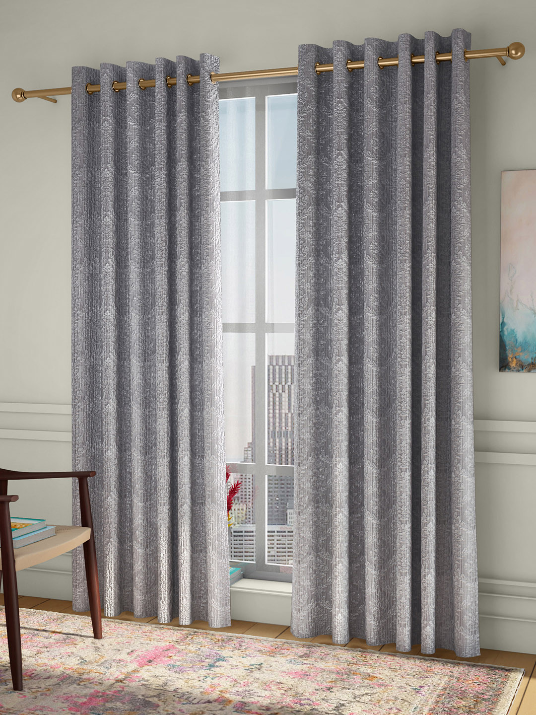 Buy CURTAIN LABEL Grey Set Of 2 Long Door Curtains Curtains And