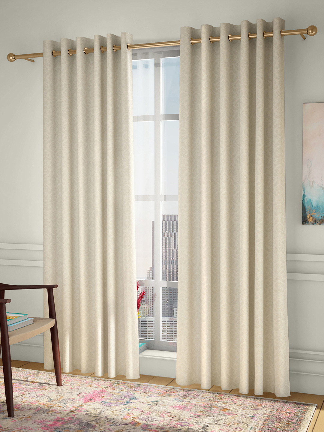 Buy CURTAIN LABEL Cream Coloured Set Of 2 Door Curtains Curtains And