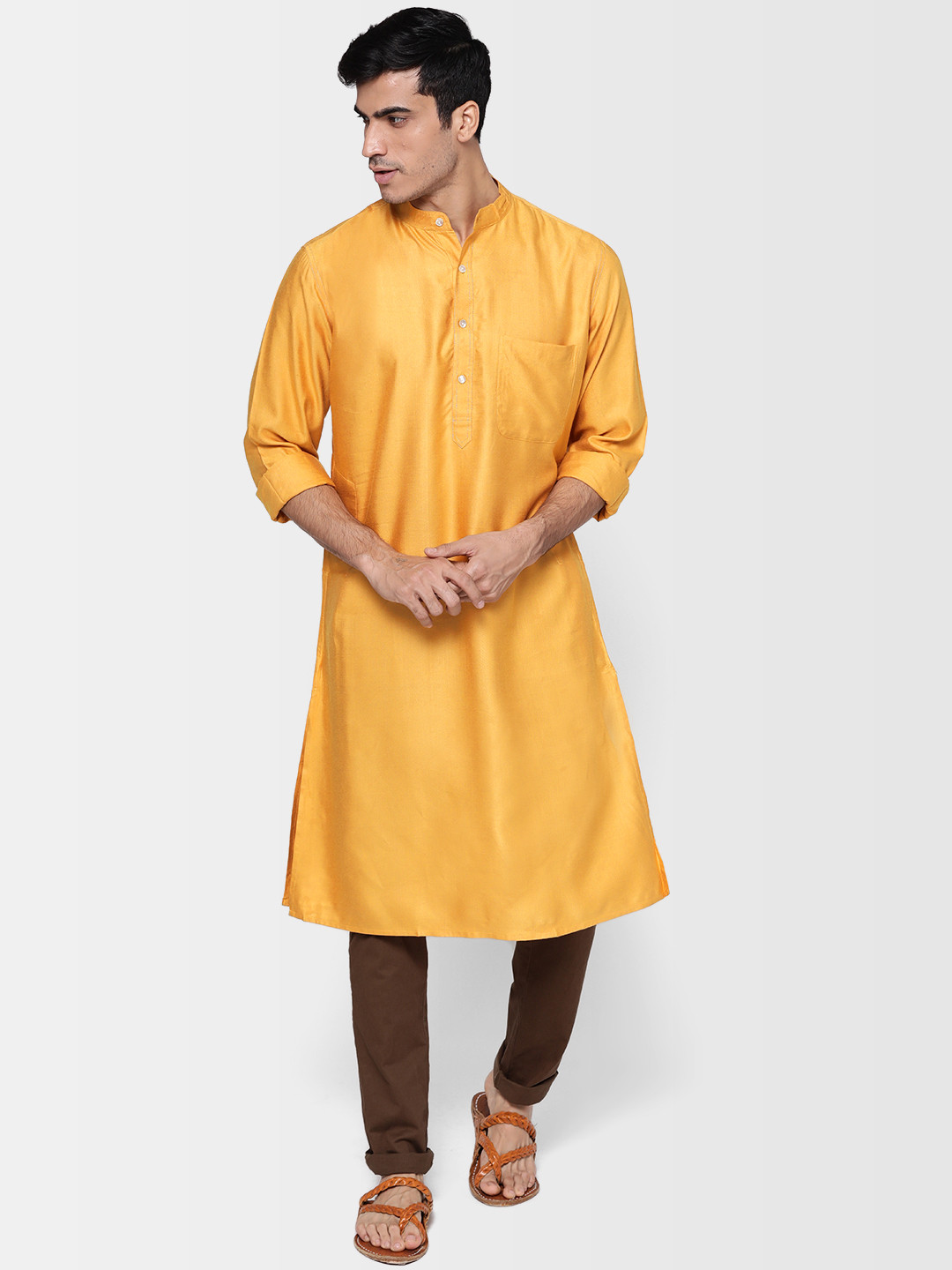Buy Fabindia Men Mustard Yellow Solid Slim Fit Straight Kurta Kurtas for Men 10834448 Myntra