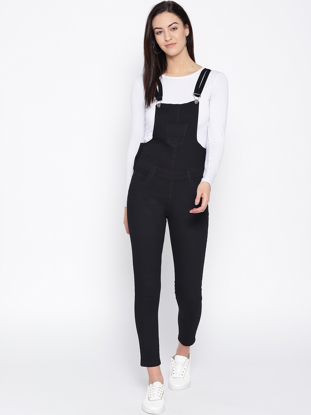 Buy NGT Women Black Solid Slim Fit Denim Dungarees Dungarees for
