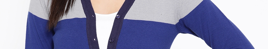 Buy Monte Carlo Women Blue & Grey Colourblocked Cardigan - Sweaters for ...