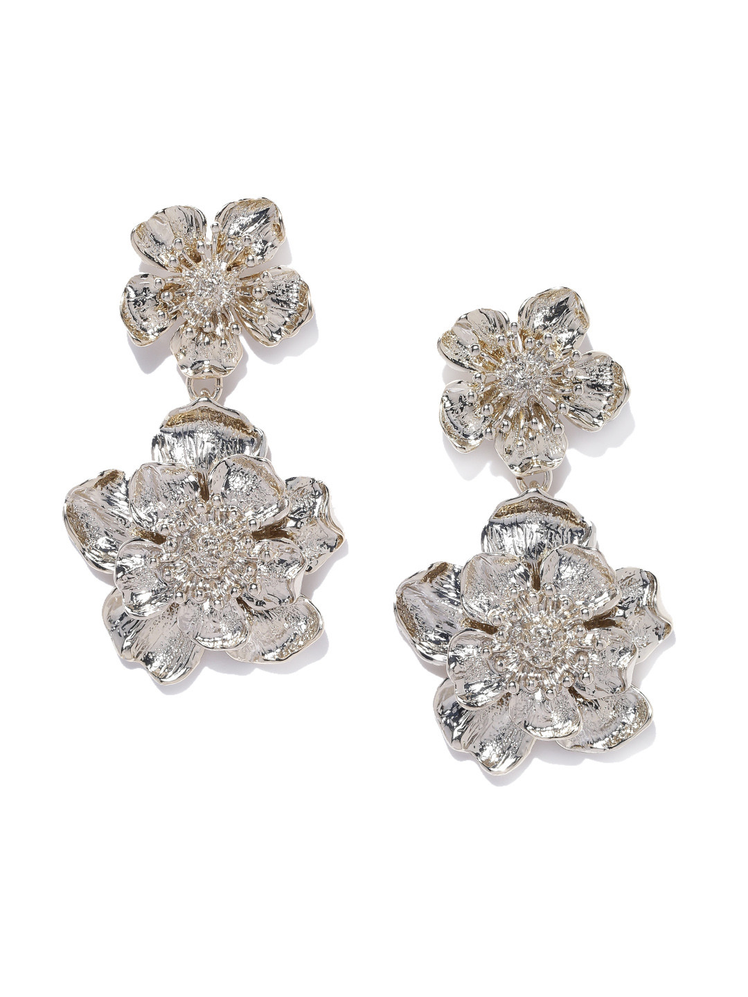 Buy Forever New Muted Gold Toned Textured Floral Drop Earrings