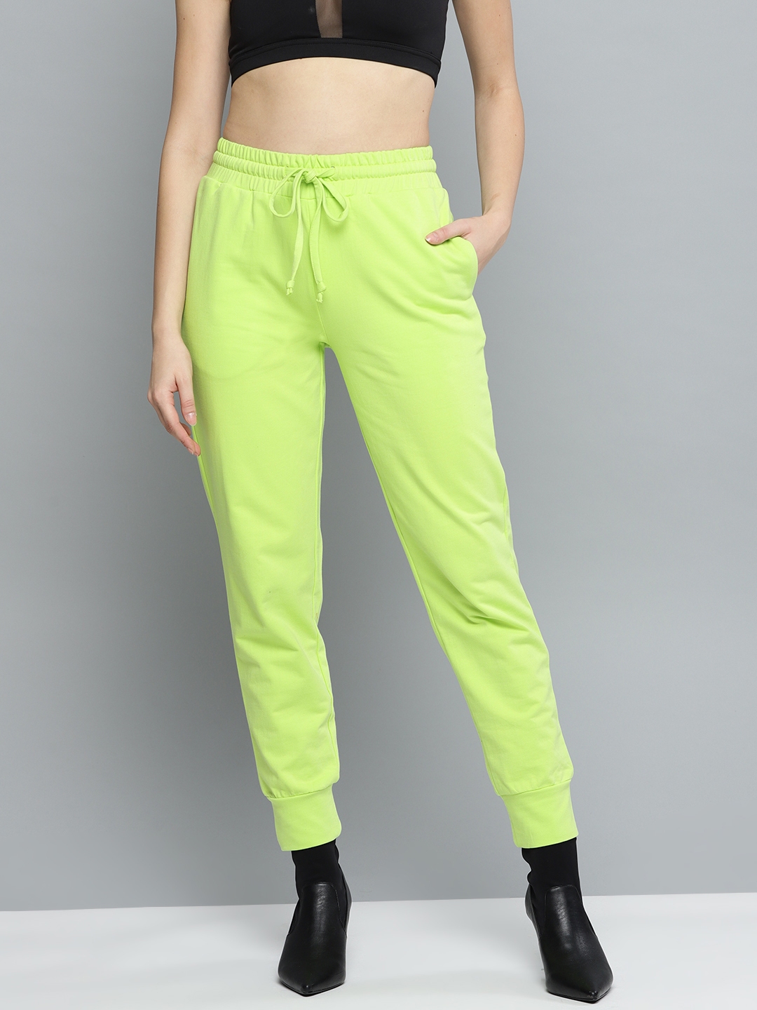 Buy Besiva Women Fluorescent Green Solid Joggers - Track Pants for ...