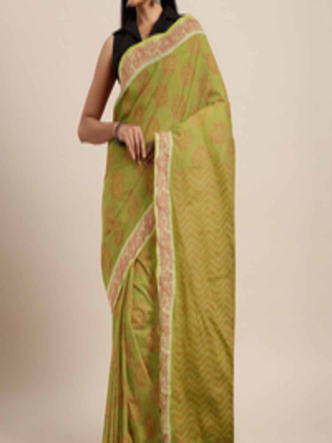 Buy The Chennai Silks Green & Red Pure Cotton Woven Design Saree ...
