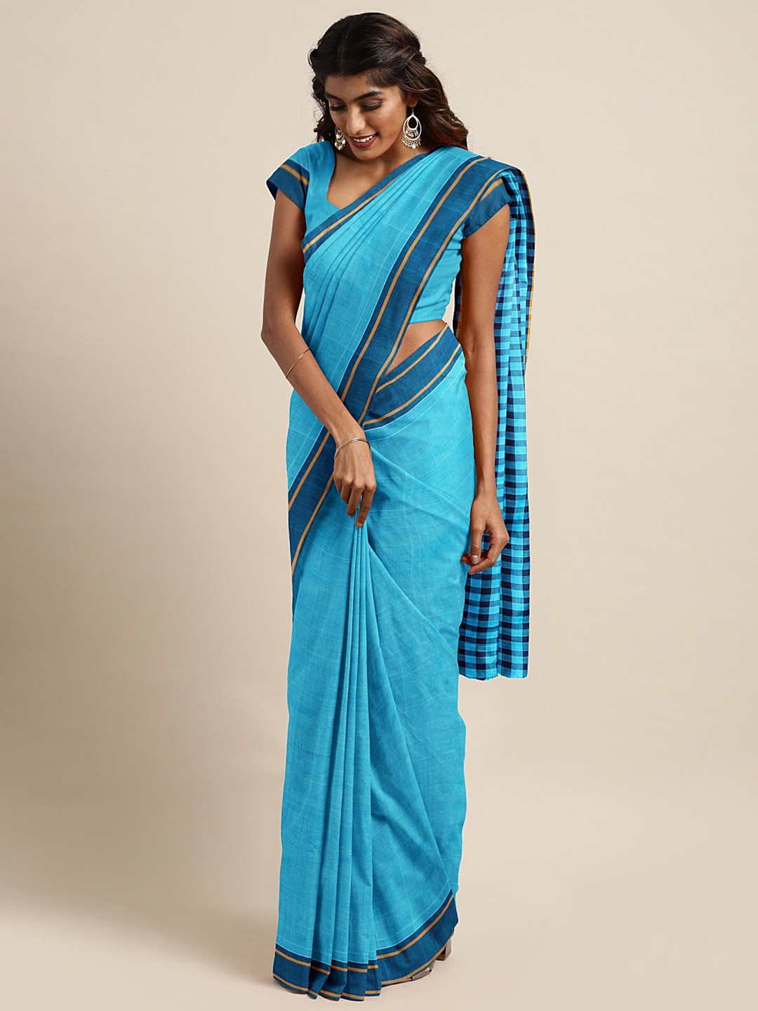 Buy The Chennai Silks Classicate Blue Solid Pure Kanchi Cotton Saree