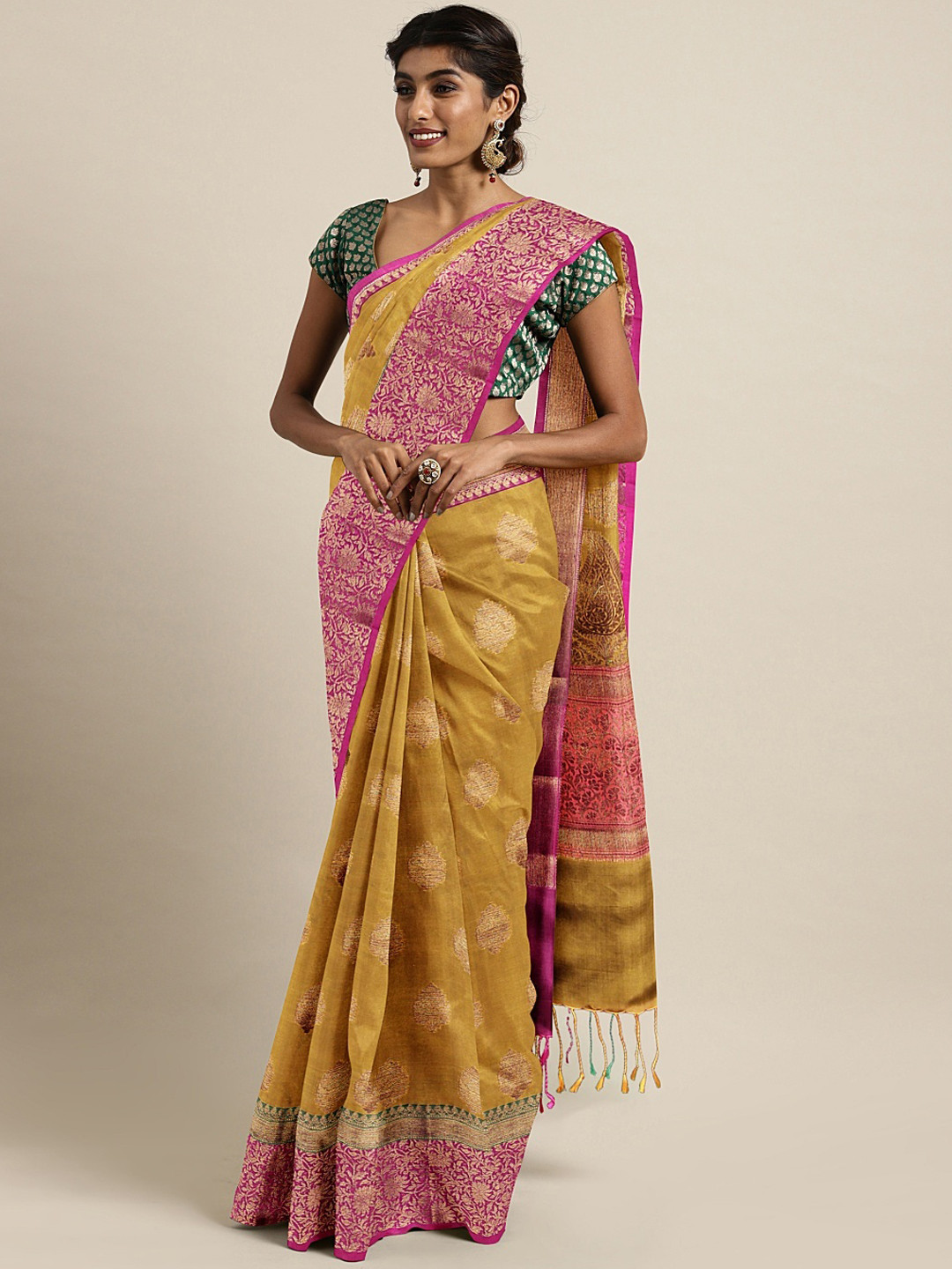 Buy The Chennai Silks Gold Coloured Silk Blend Woven Design Banarasi