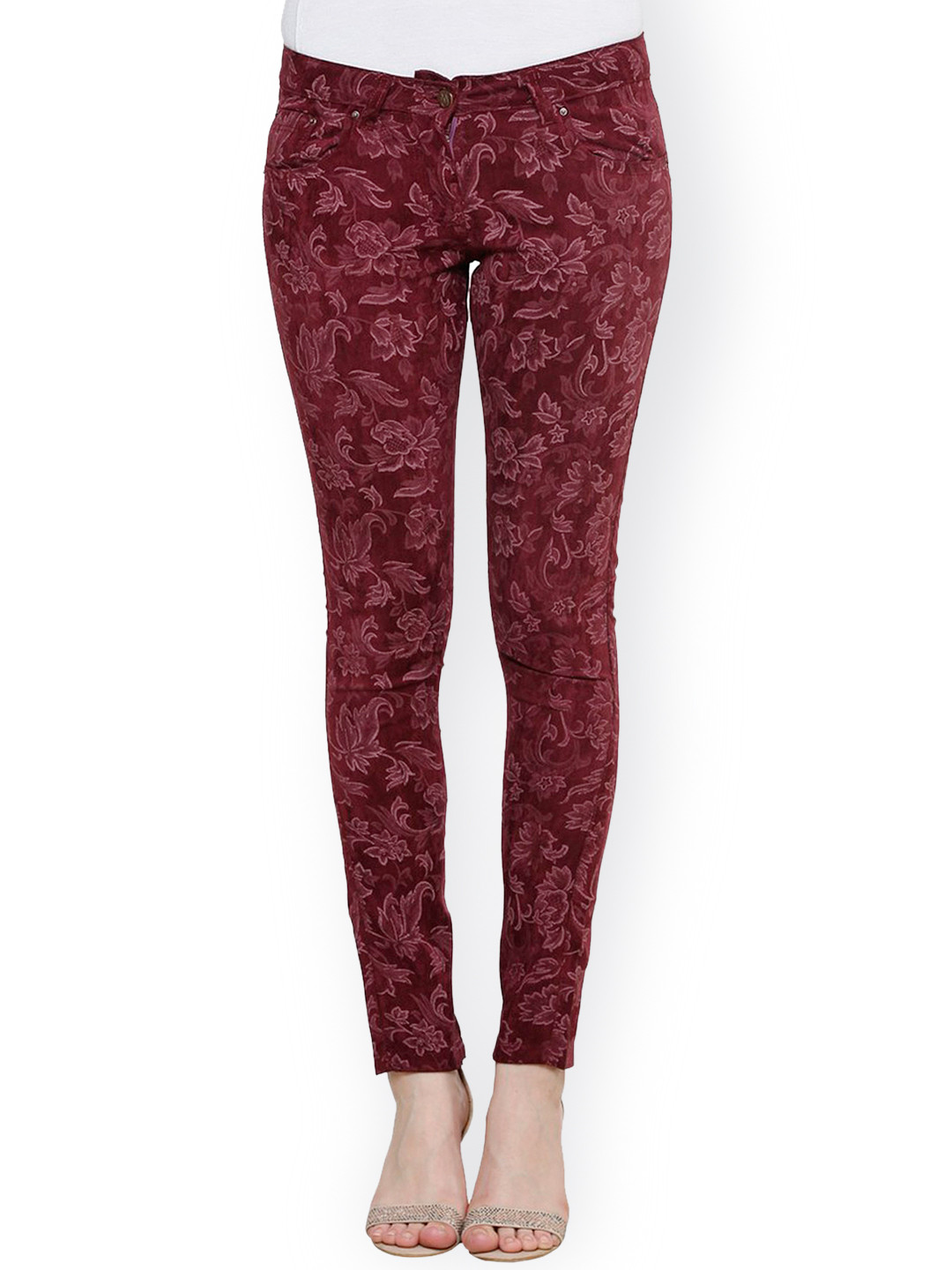 Maroon Solid Relaxed Fit Jeggings
