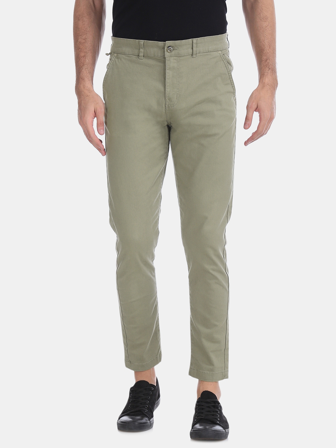 Buy Flying Machine Men Olive Green Regular Fit Solid Chinos - Trousers ...