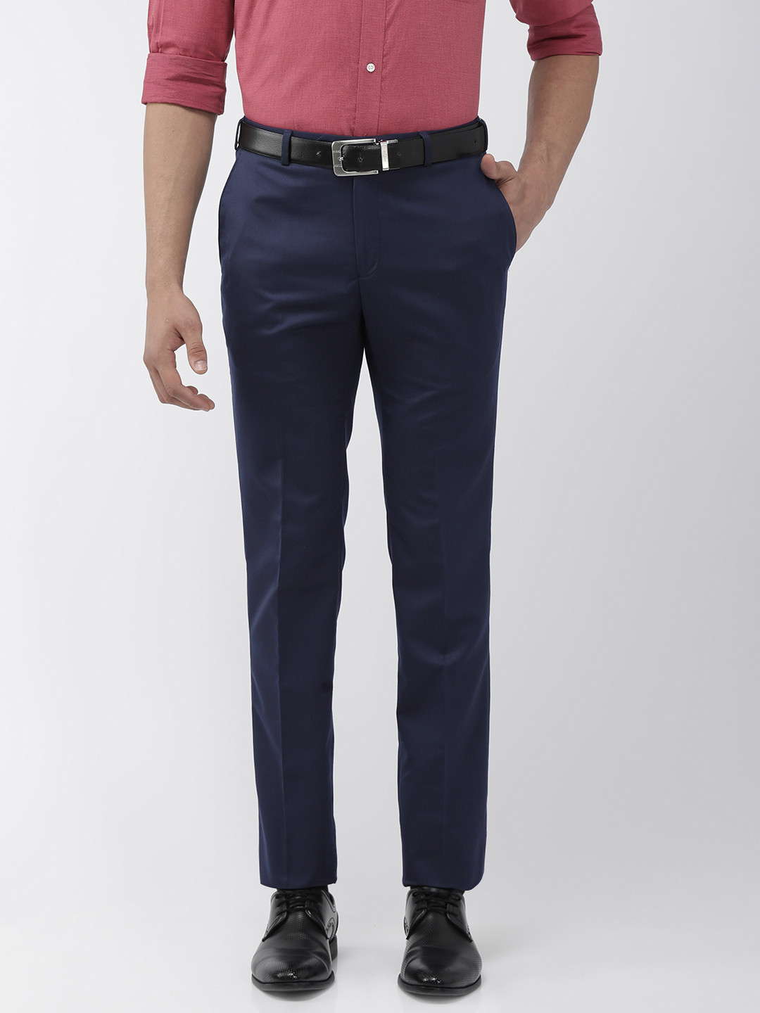 Buy Raymond Men Navy Blue Slim Fit Solid Formal Trousers - Trousers for ...