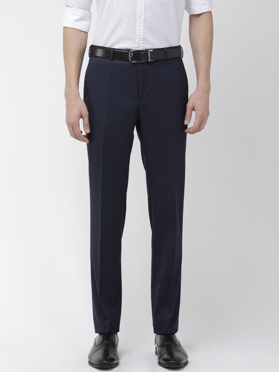 Buy Raymond Men Navy Blue Slim Fit Solid Formal Trousers - Trousers for ...