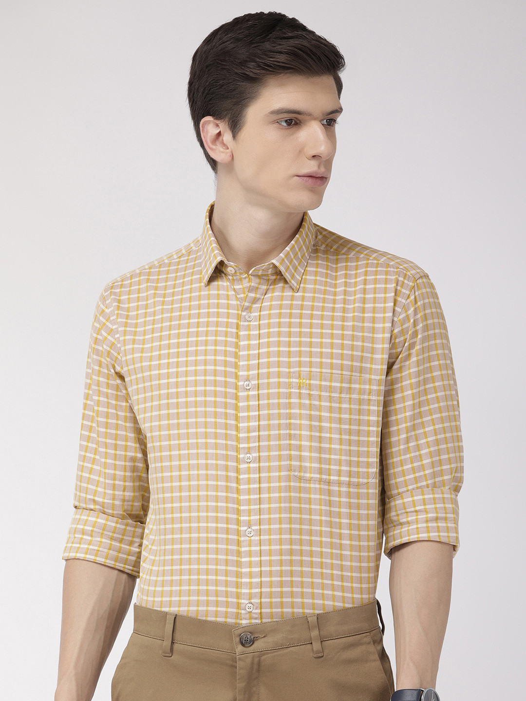 Buy Raymond Men Beige & Yellow Slim Fit Checked Formal Shirt Shirts for Men 10855896 Myntra