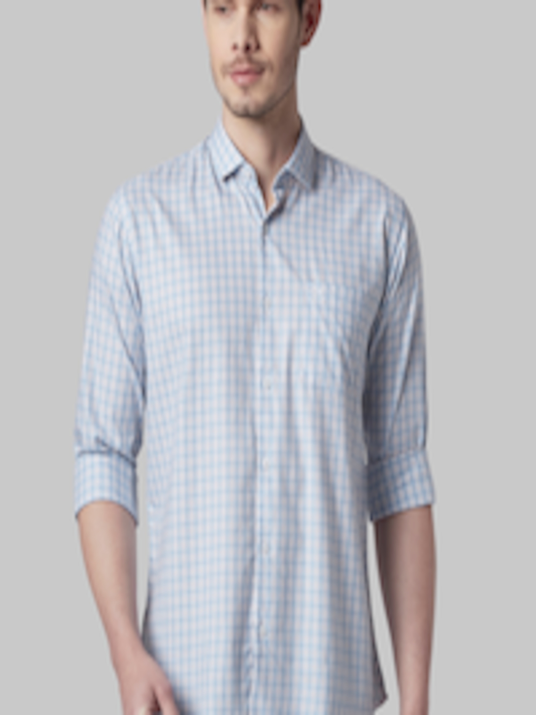 Buy Park Avenue Men Blue & White Slim Fit Checked Casual Shirt - Shirts ...