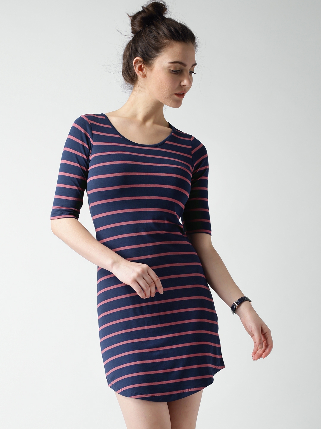 pink striped bodycon dress