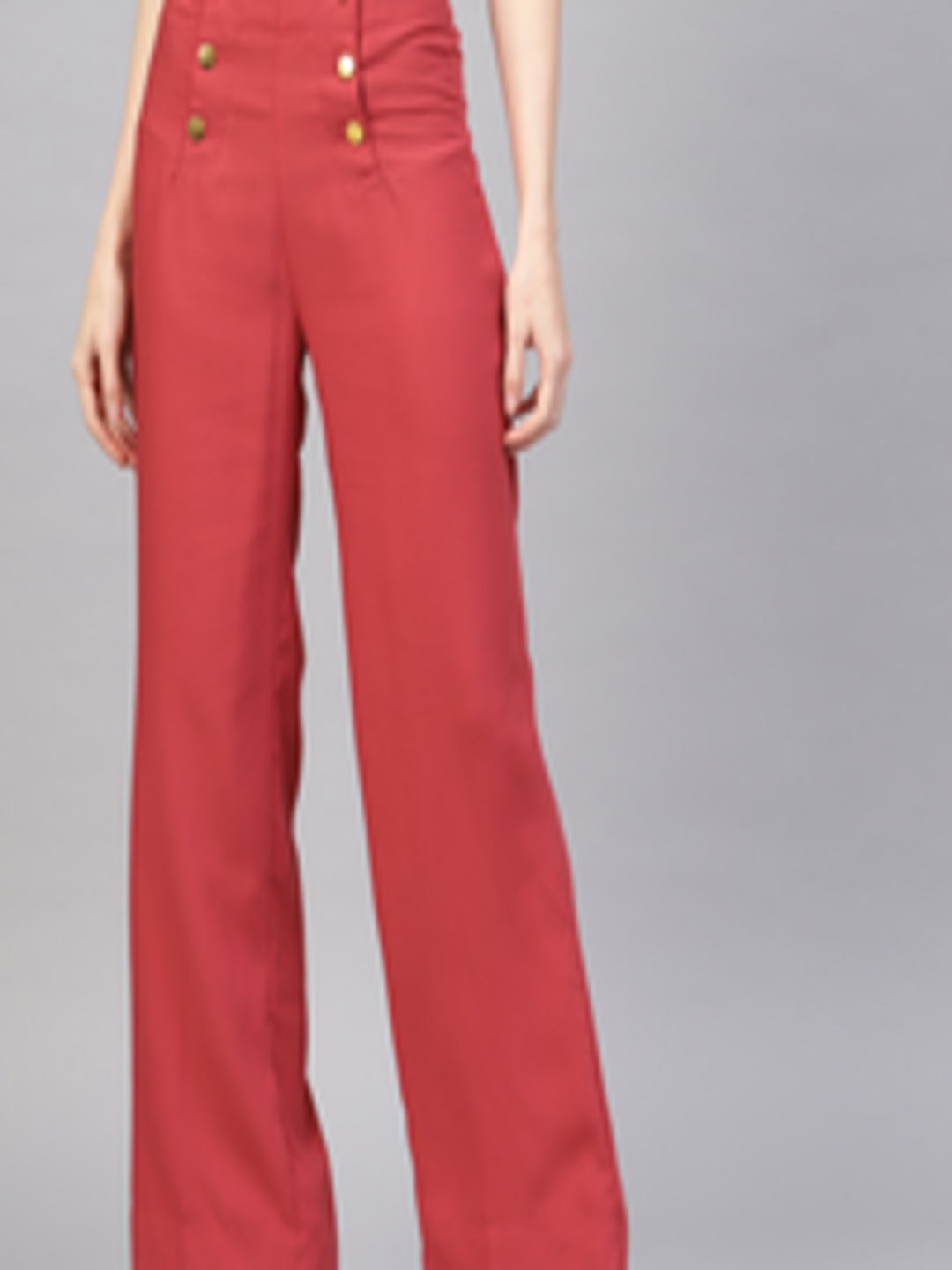 Buy SASSAFRAS Women Rust Red Regular Fit Solid Parallel Trousers