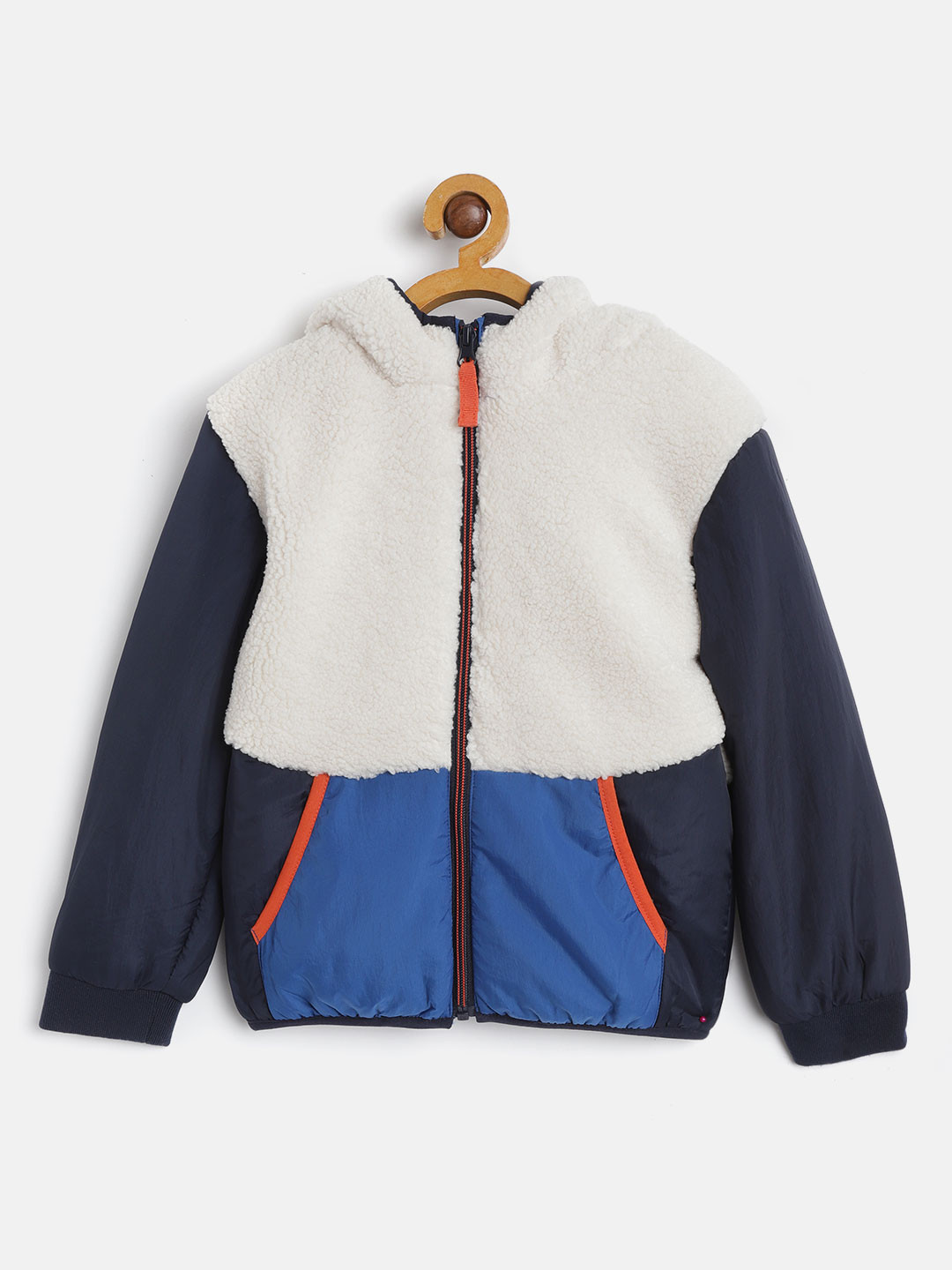 Buy Marks & Spencer Boys Off White & Blue Colourblocked Hooded Padded