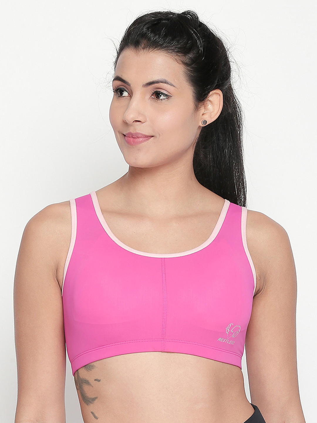 Buy Restless Pink Solid Non Wired Lightly Padded Sports Bra RSI12B