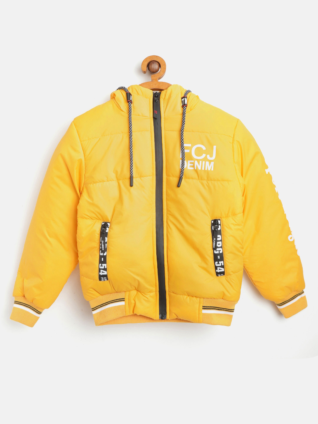 Buy Fort Collins Boys Yellow Solid Hooded Bomber Jacket Jackets for