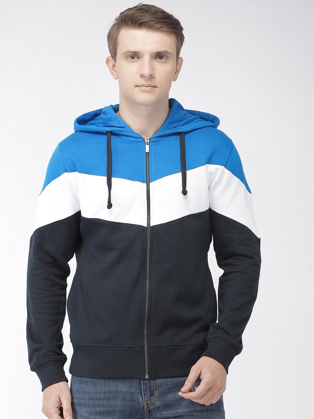 Buy Celio Men Navy Blue & White Colourblocked Hooded Sweatshirt ...