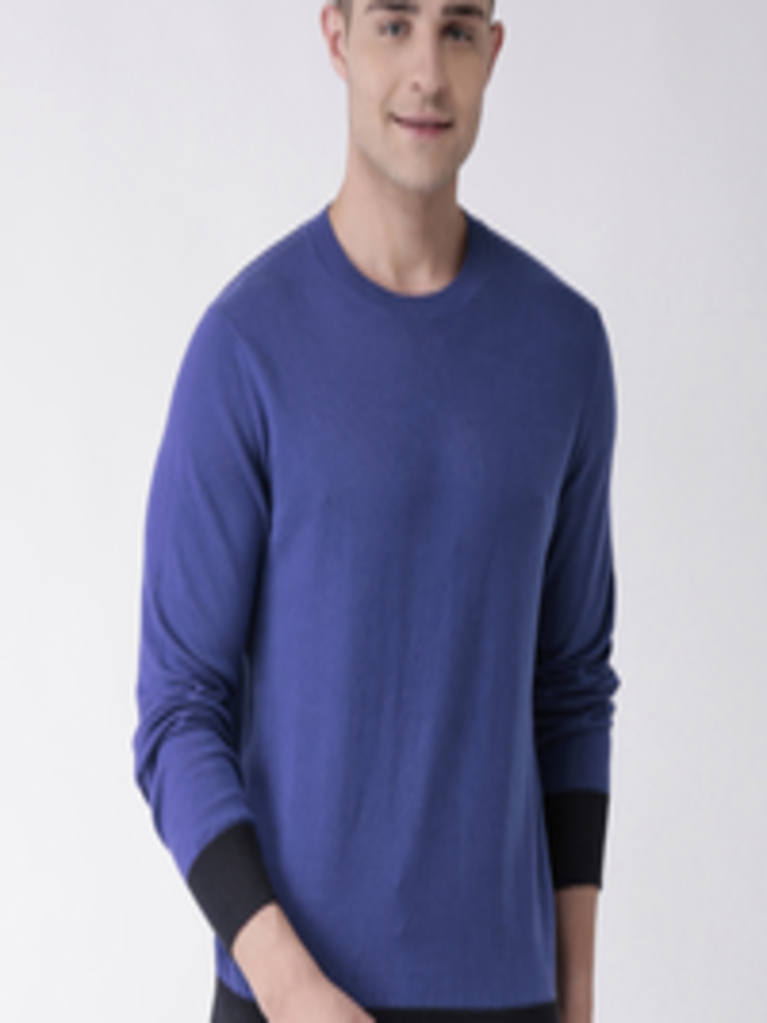 Buy Celio Men Blue Solid Pullover Sweater - Sweaters for Men 10860706 ...