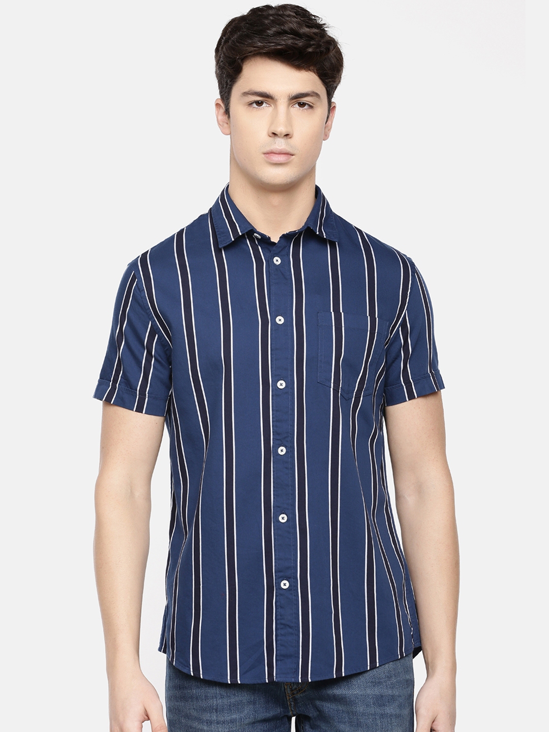 Buy Celio Men Blue Regular Fit Striped Casual Shirt - Shirts for Men ...