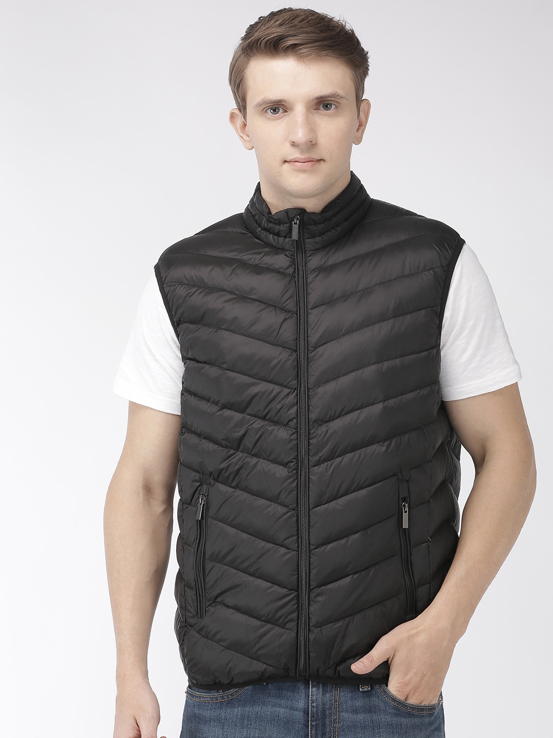 Buy Celio Men Black Solid Packable Lightweight Puffer Jacket - Jackets ...