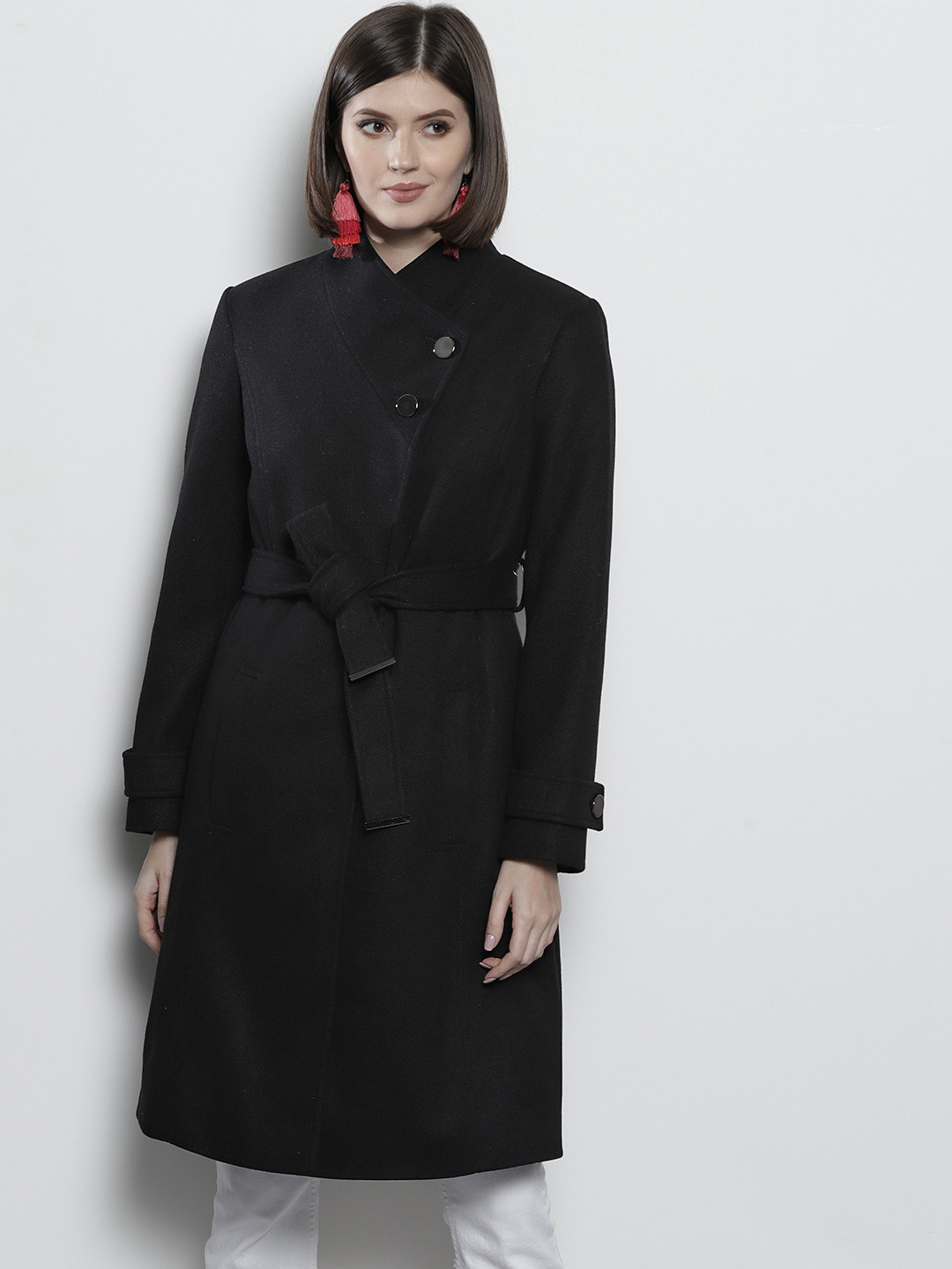 Buy DOROTHY PERKINS Women Black Solid Longline Overcoat Coats for