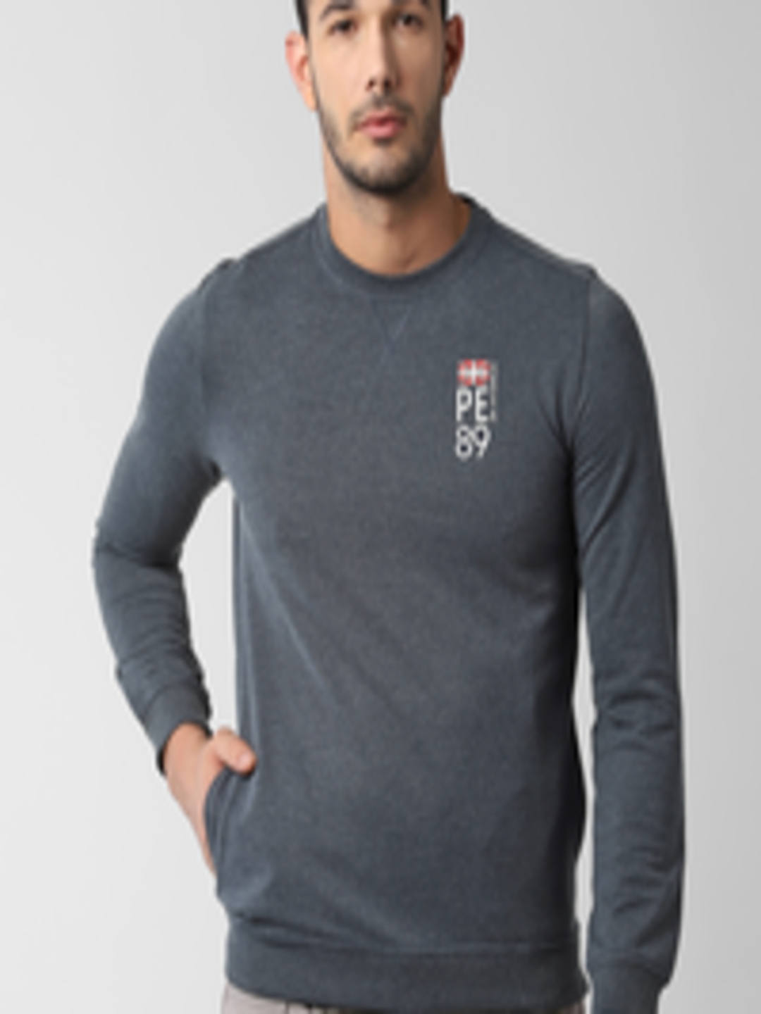Buy Peter England Men Navy Blue Solid Sweatshirt - Sweatshirts for Men ...