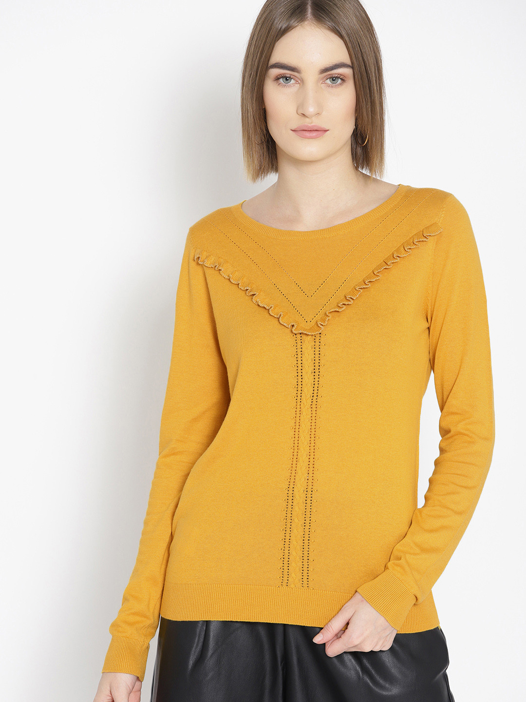 Buy Promod Women Mustard Yellow Solid Sweater Sweaters for Women