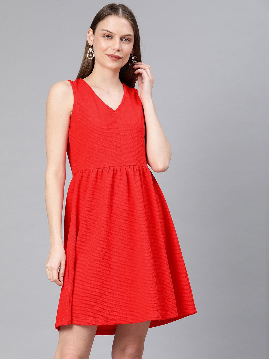 Buy Chemistry Women Red Self Design Fit And Flare Dress Dresses for