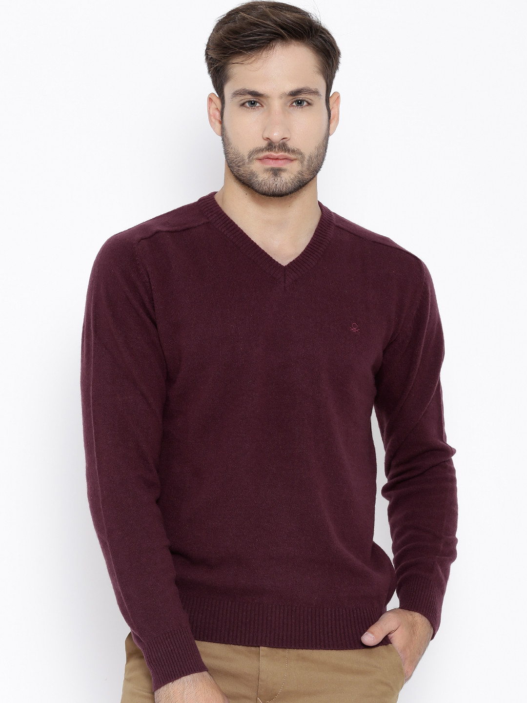 Buy United Colors Of Wine Coloured Lambswool Sweater