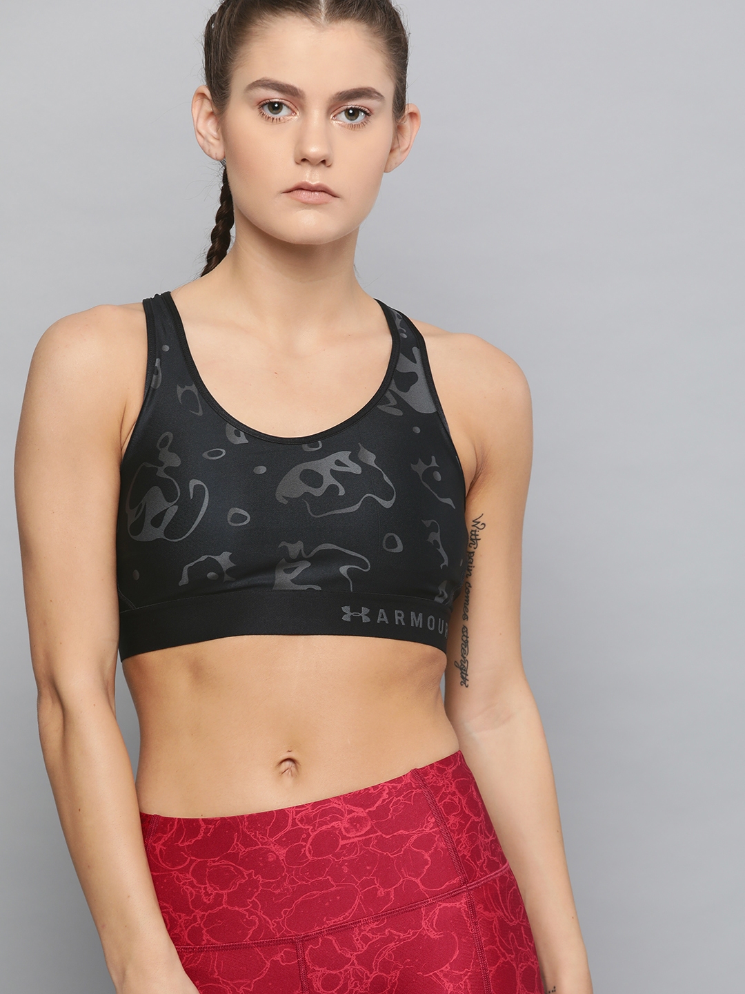 Buy Under Armour Black And Grey Mid Keyhole Print Sports Bra 1307197 012 Bra For Women 10872906 