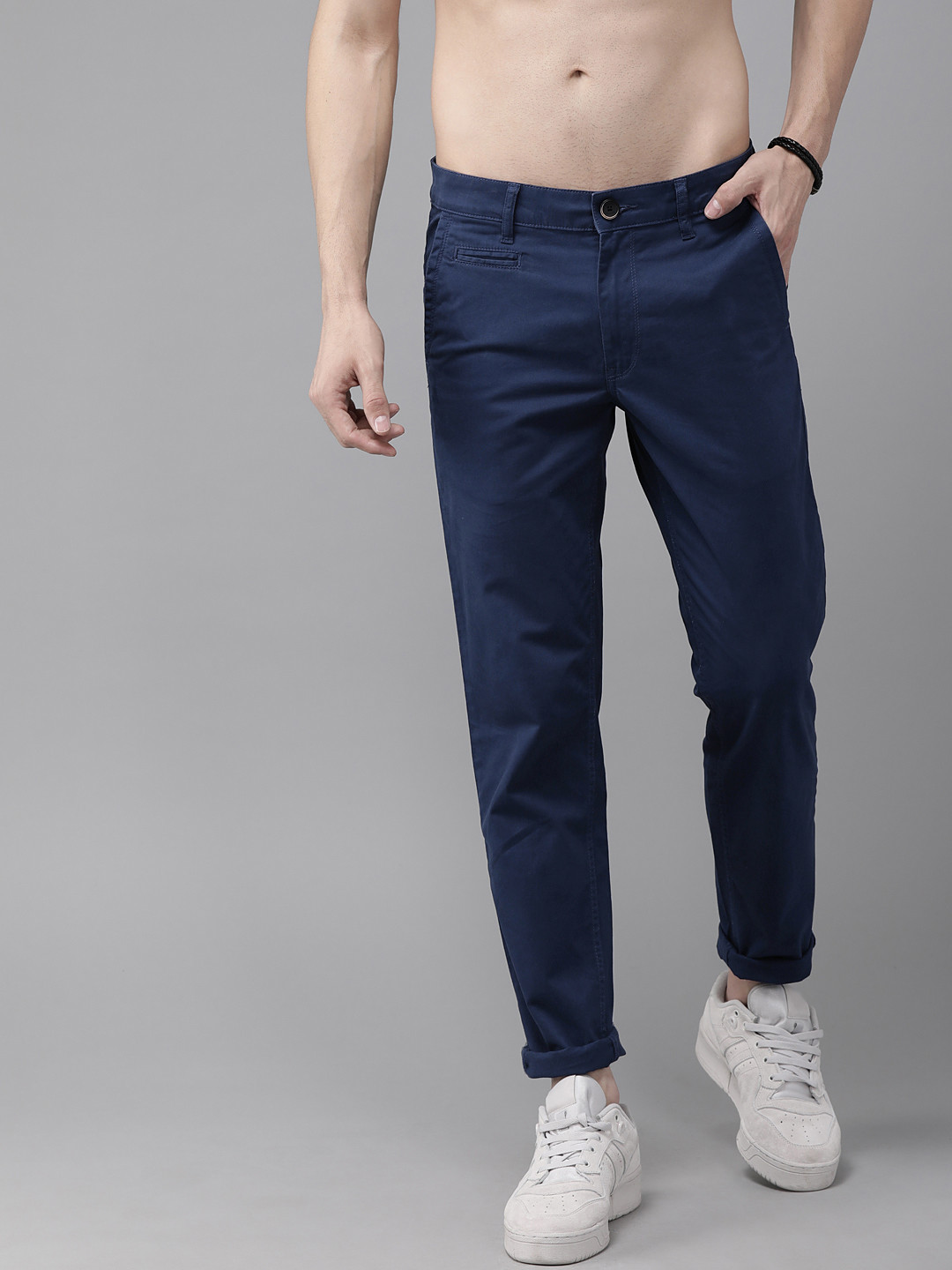 Buy Roadster Men Navy Blue Regular Fit Solid Chinos - Trousers for Men ...