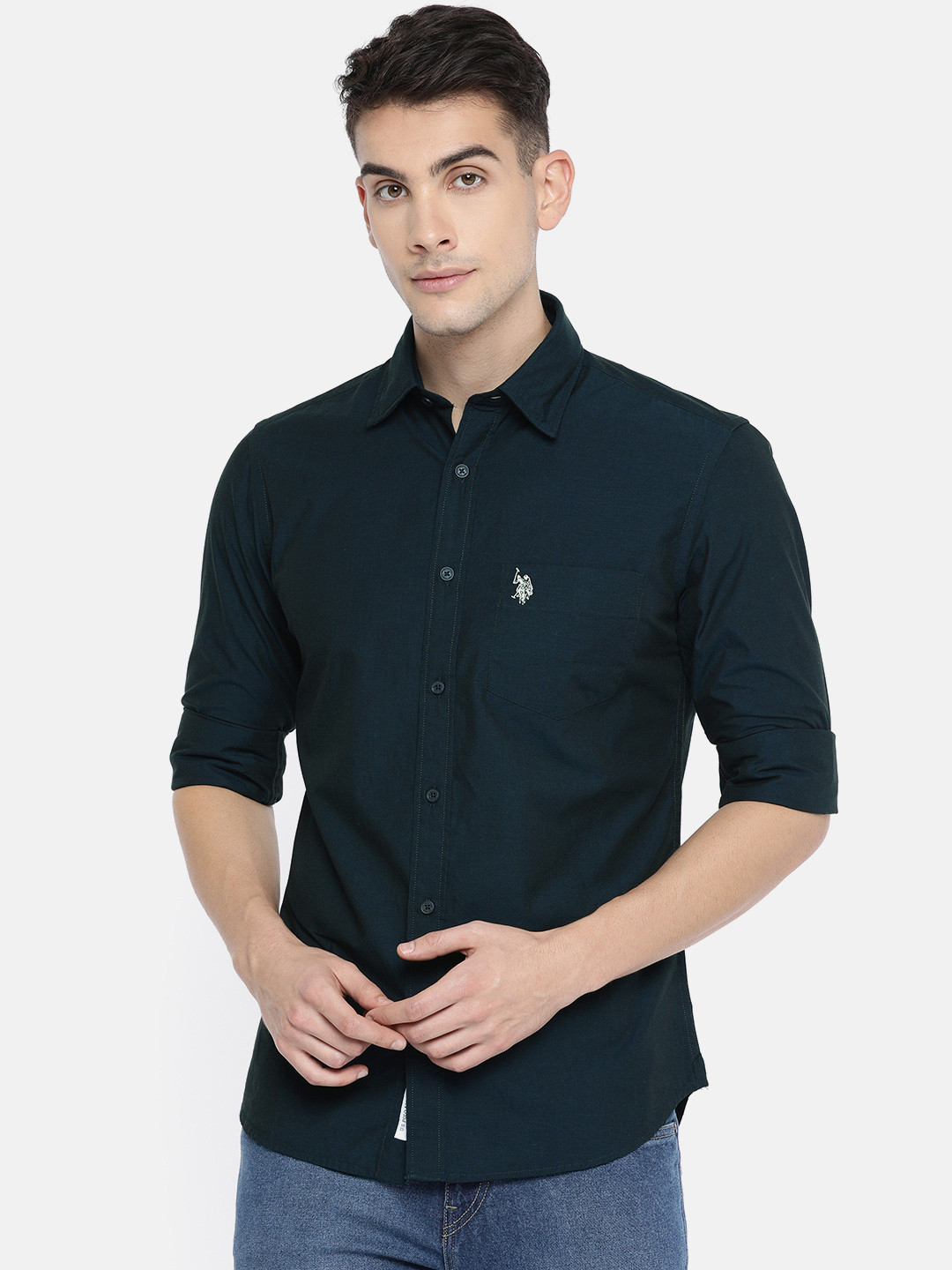 Buy U.S. Polo Assn. Men Navy Blue Tailored Fit Solid Casual Shirt