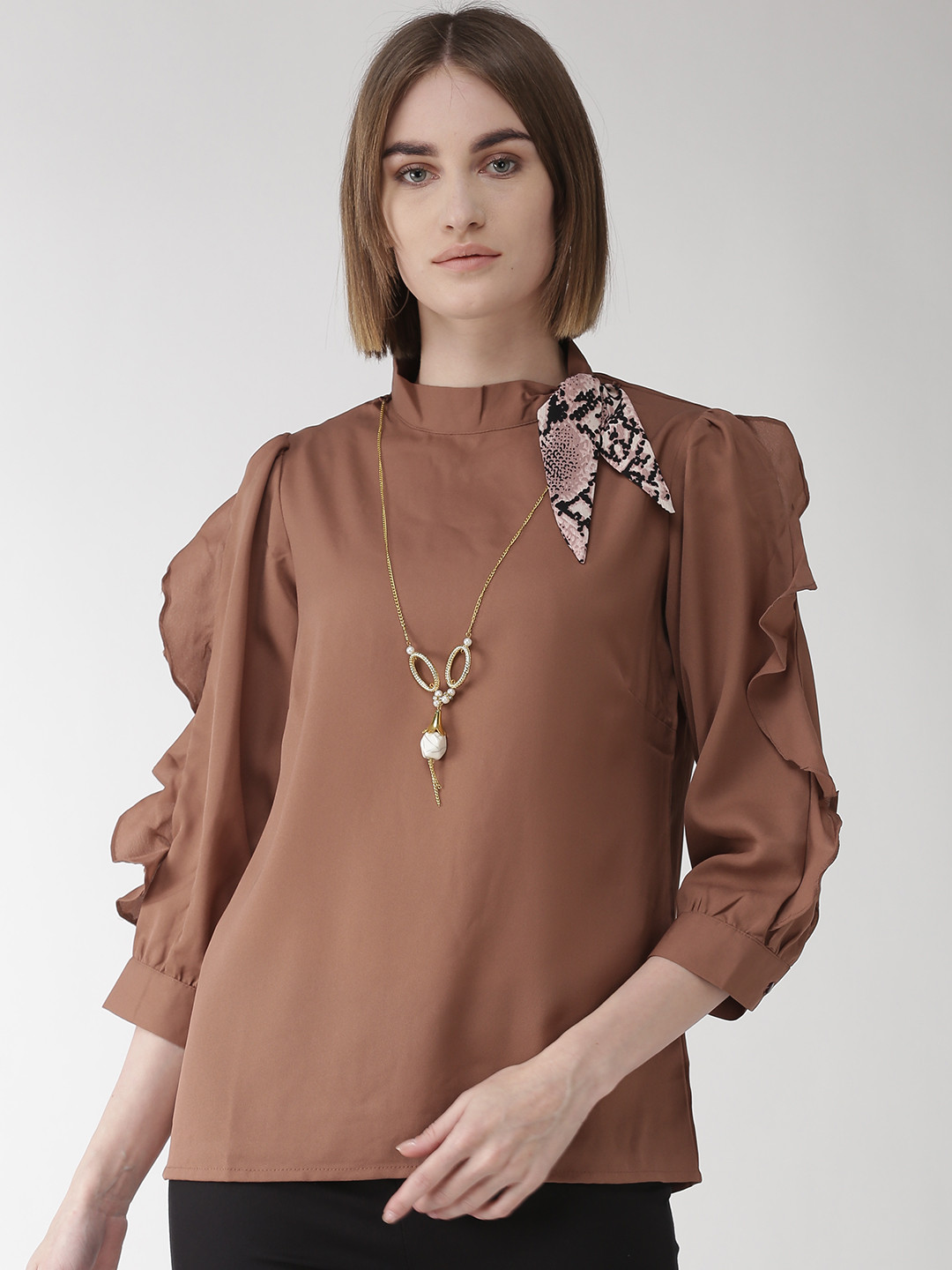 Buy PlusS Women Brown Solid Ruffle Detail Top - Tops for Women 10876506 ...