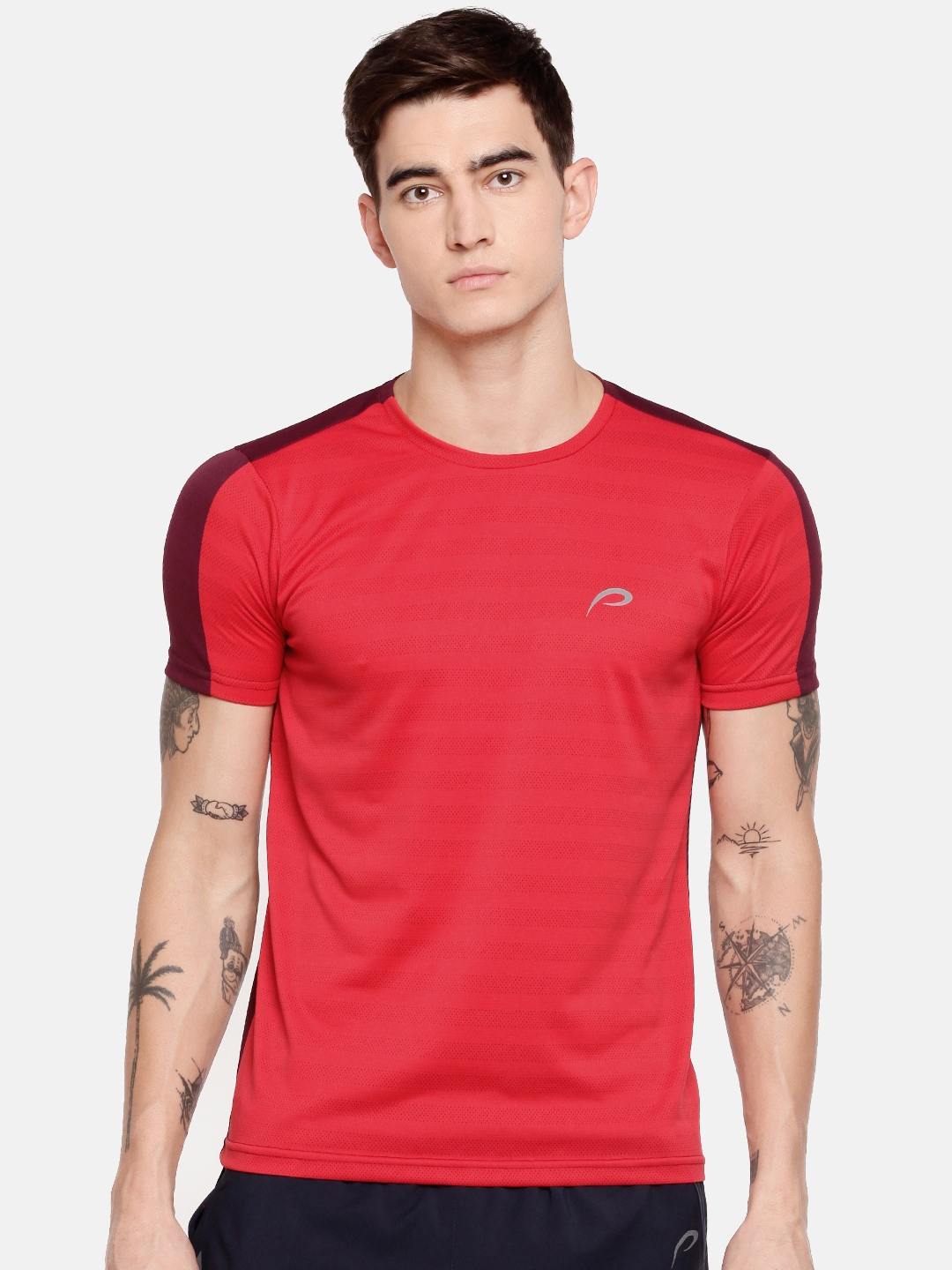 Buy Proline Active Men Red Colourblocked Round Neck PRO DRY Sports T ...