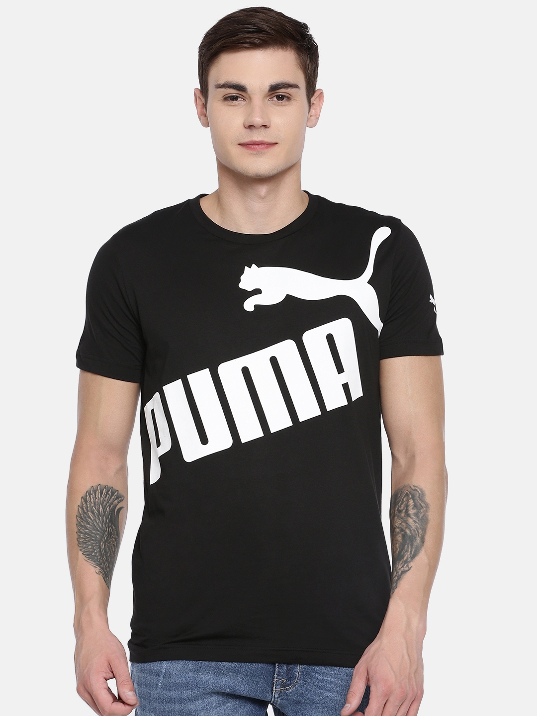 Buy Puma Men Black Solid Round Neck Pure Cotton T Shirt - Tshirts for Men 10879310 | Myntra