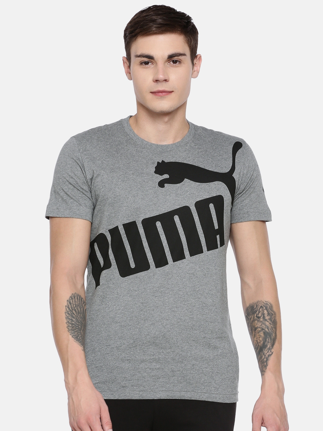 Buy Puma Men Grey Printed Round Neck Pure Cotton T Shirt - Tshirts for ...