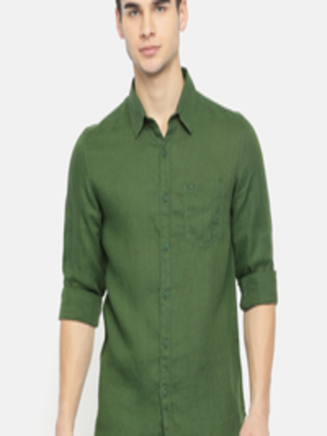 Buy SPYKAR Men Olive Green Slim Fit Solid Linen Casual Shirt - Shirts ...