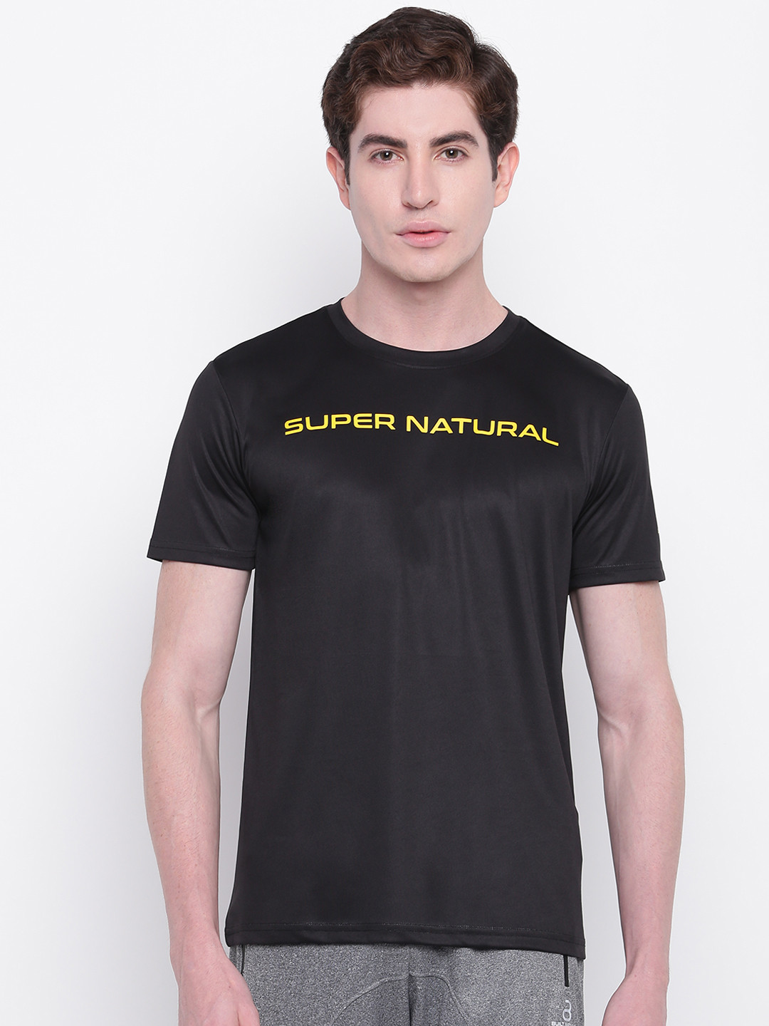 Buy BUILT NATURAL Men Black & Yellow Printed Slim Fit Training T Shirt