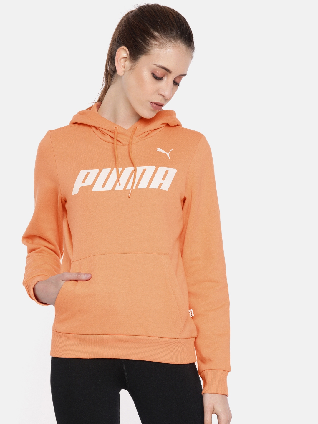 Buy Puma Women Orange Printed Hooded Sweatshirt - Sweatshirts for Women ...