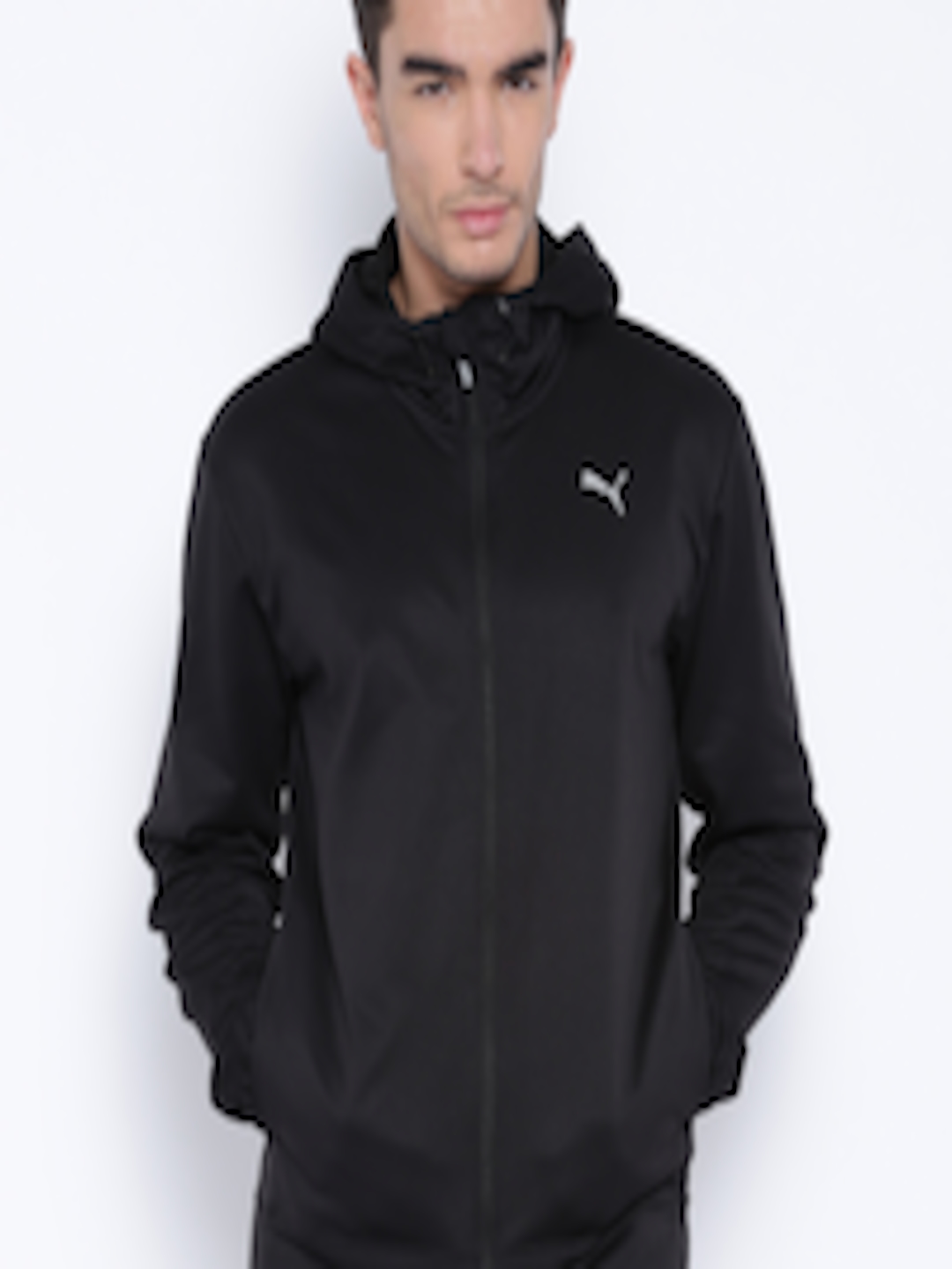 Buy PUMA Black Hooded Track Jacket - Jackets for Men 1089689 | Myntra