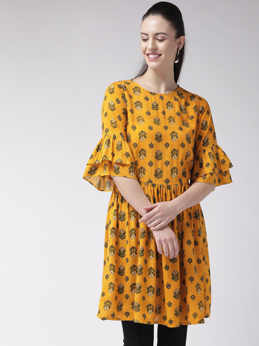 Buy PlusS Yellow & Green Printed Tunic Tunics for Women 10897648 Myntra