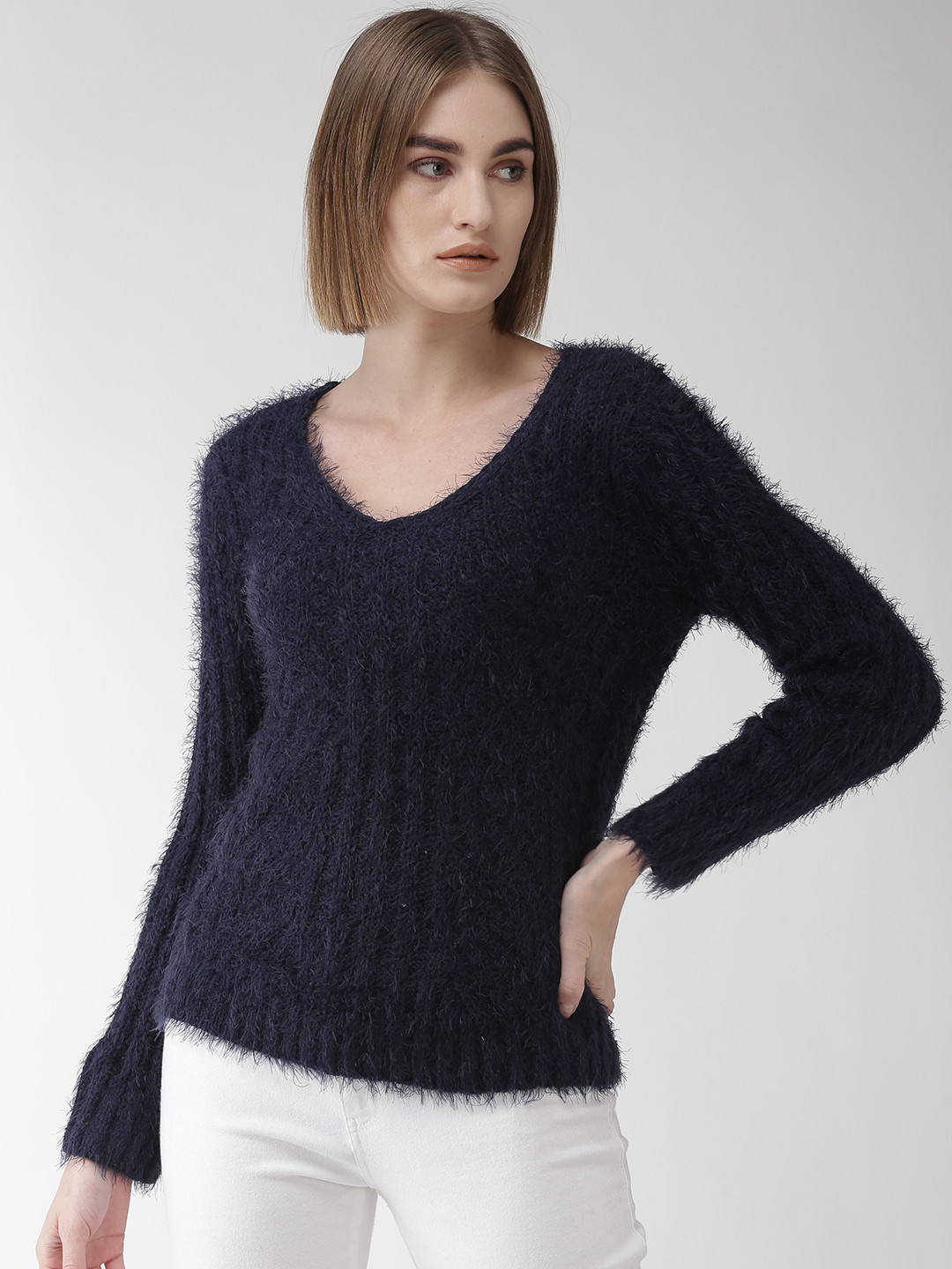 Buy Marks & Spencer Women Navy Blue Self Striped Sweater Sweaters for